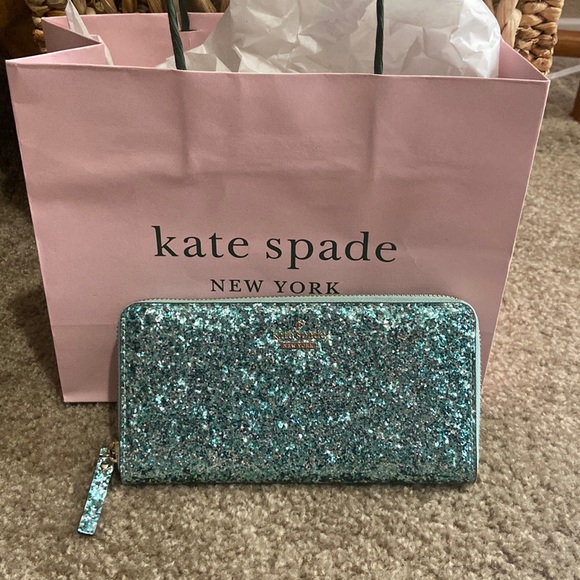 kate spade Handbags - Kate Spade Blue Glitterbug Zip Wallet